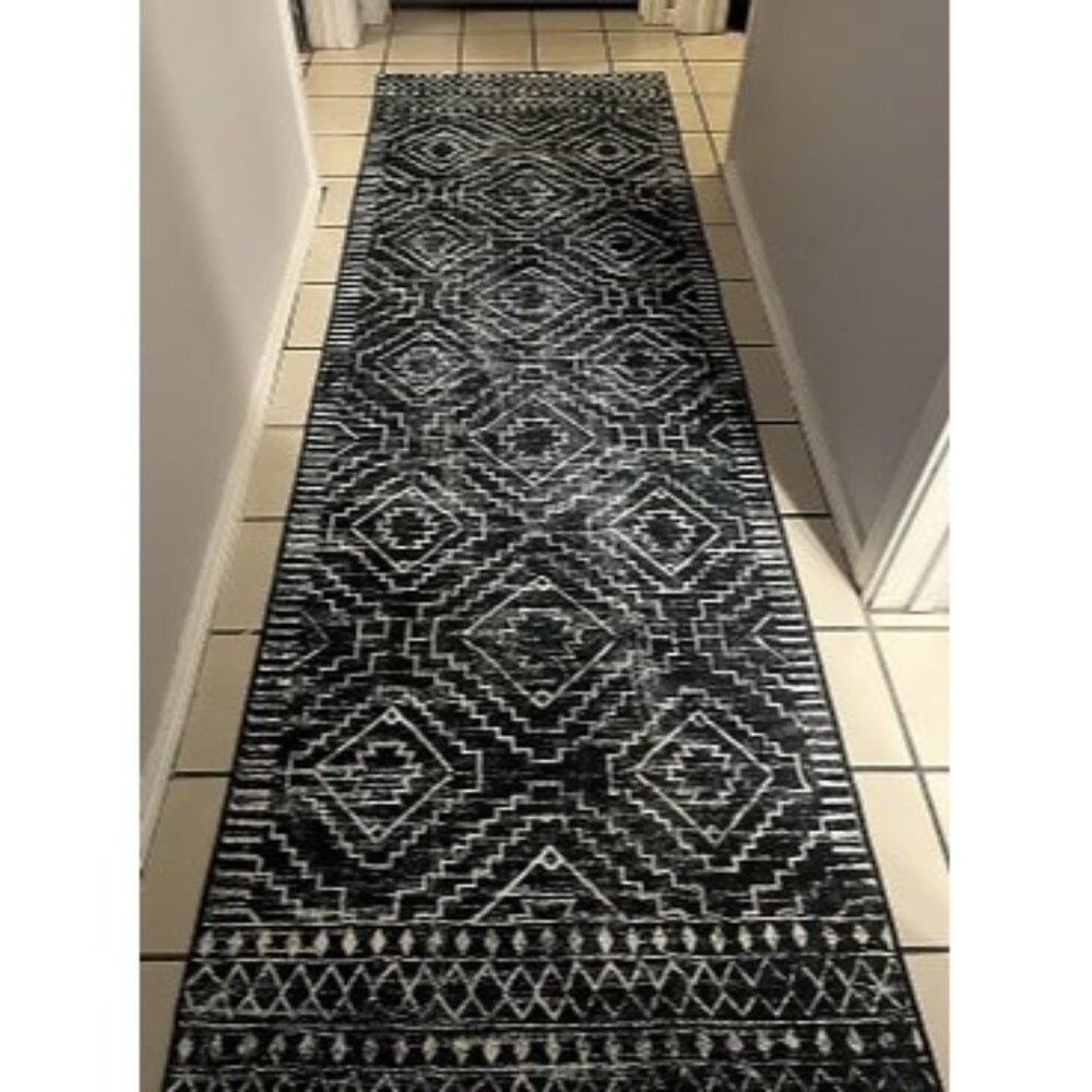 New Moroccan Runner Rugs for Hallway 2'6"x8', Black Washable Boho Kitchen